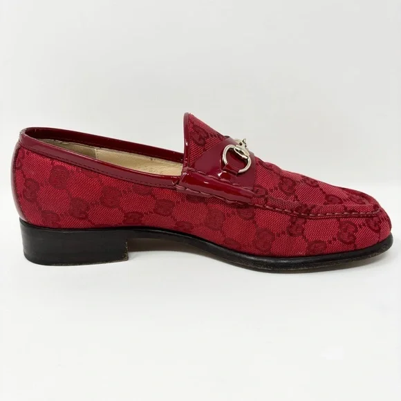 Gucci Horsebit 1953 Loafer GG Monogram Guccisma Red 7.5 Vintage Made in Italy - Picture 6 of 16
